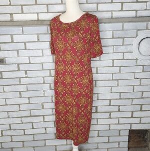 LuLaRoe Women's Half Sleeve Julia Dress Sz Medium Multicolor Geometric Print